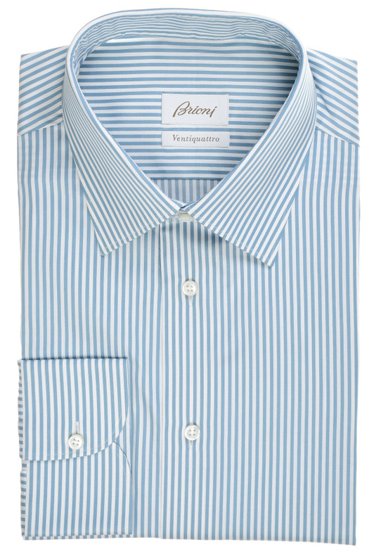 Brioni Shirt Ventiquattro Brunico Reseda Blue Stripe