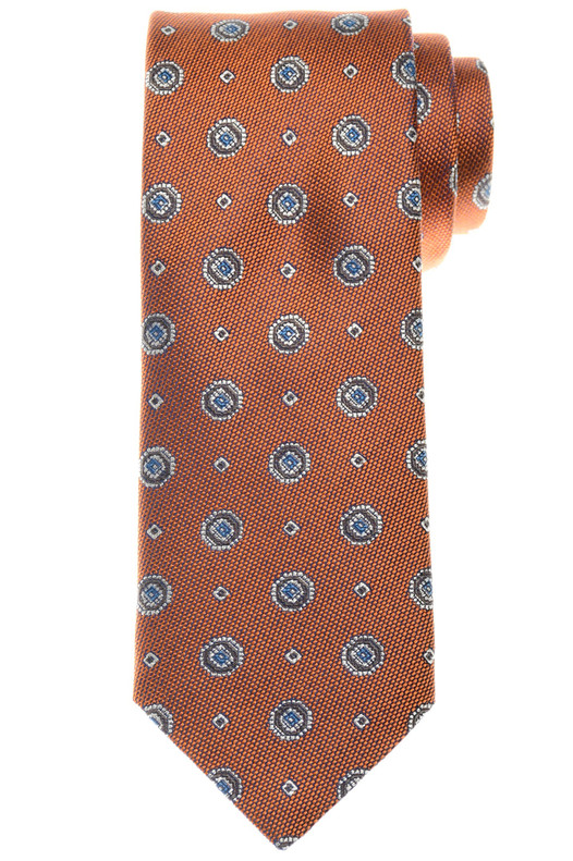 Brioni Tie Woven Silk Orange Medallion