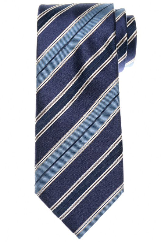 Brioni Tie Woven Silk Purple Blue Stripe