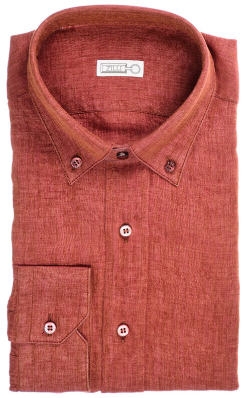 Zilli Dress Shirt Linen Copper Brown