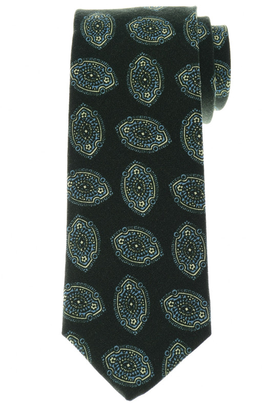 Luigi Borrelli Royal Collection Tie Wool Green Medallion
