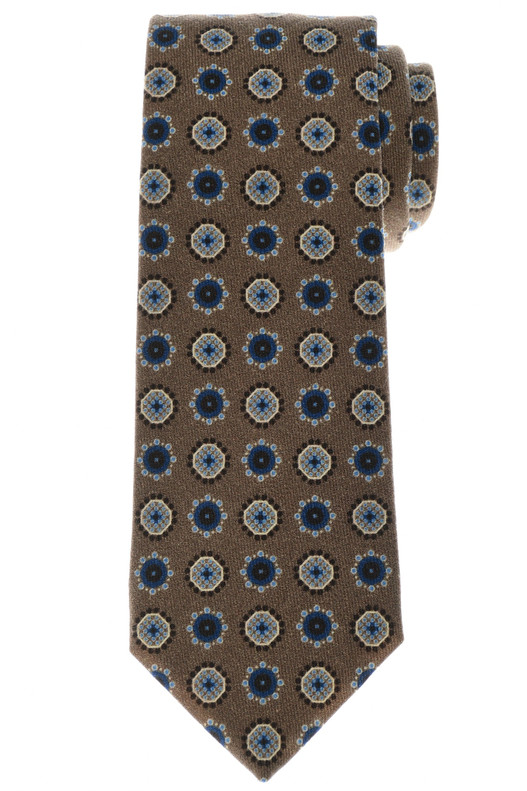 Luigi Borrelli Royal Collection Tie Wool Blue Medallion
