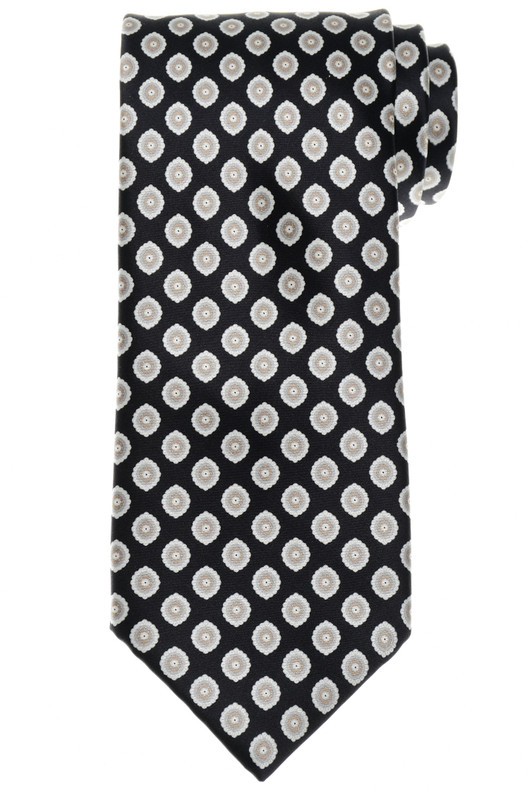 Stefano Ricci Silk Tie Black Gray Medallion