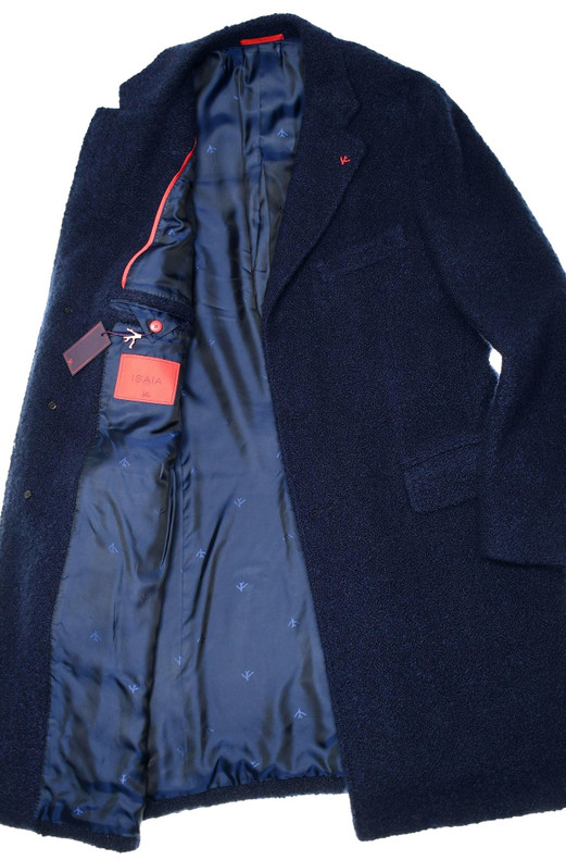 Isaia Napoli Portofino Coat Luxury CashBoucle Cashmere Silk Blue