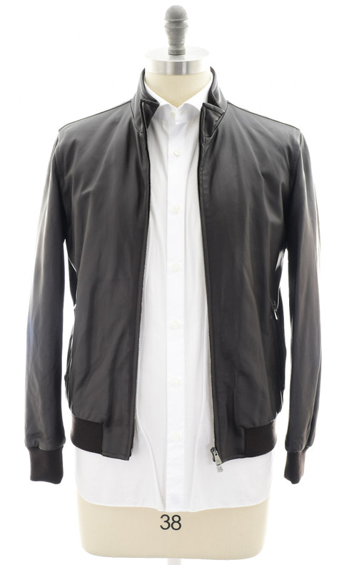Isaia Napoli Bomber Jacket Leather Brown