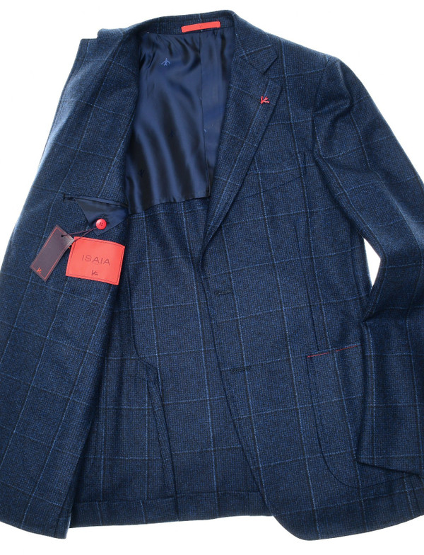 Isaia Napoli Suit 'Cortina' Wool 130's Blue Windowpane