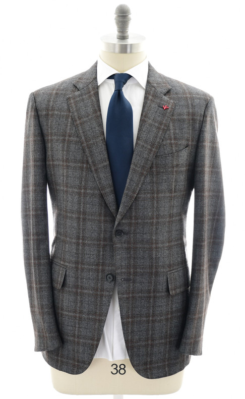 Isaia Napoli Suit 'Gregory' Wool 120's Double Play Gray Brown Plaid