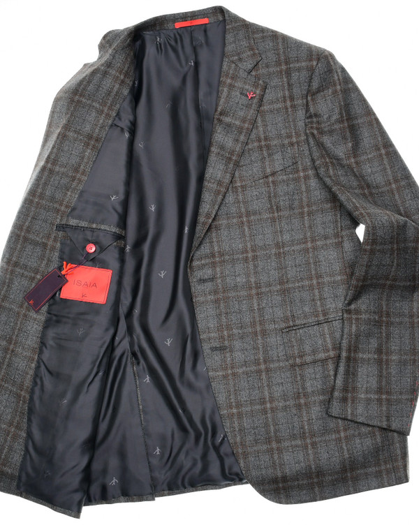 Isaia Suit 'Gregory' Size 44 Gray Plaid 06SU0265