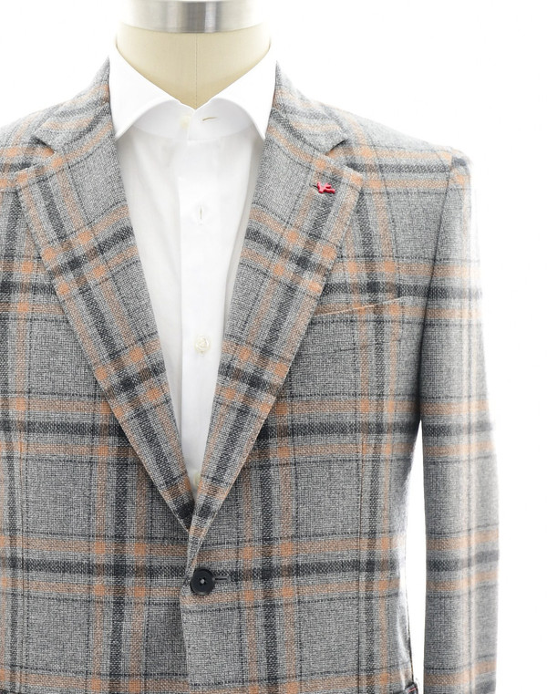 Isaia Sport Coat Jacket 'Sailor' Wool Cashmere Gray Brown Plaid
