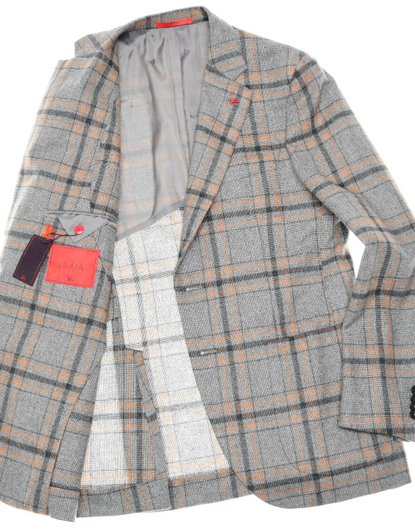 Isaia Sport Coat Jacket 'Sailor' Wool Cashmere Gray Brown Plaid