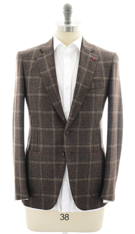 Isaia Sport Coat Jacket 'Gregory' Wool Brown Gray Plaid