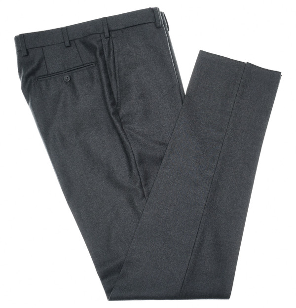 Isaia Pants Wool 130's Royal Flannel Dark Gray