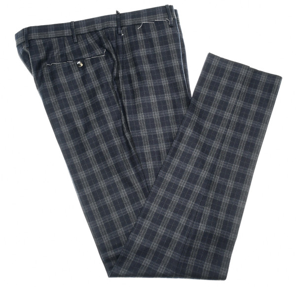 PT Torino Pants Wool 110's Slim Fit Blue Gray Plaid