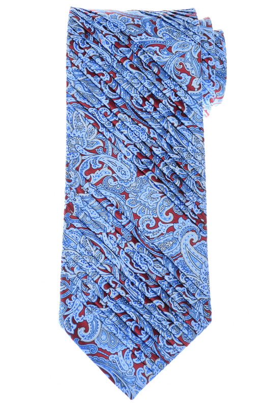 Stefano Ricci Pleated Silk Tie Luxury Collection Red Blue Paisley