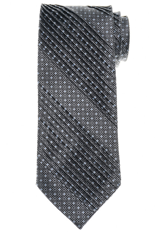 Stefano Ricci Pleated Silk Tie Gray Black Geometric