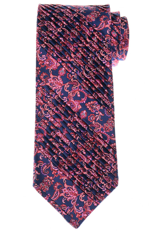 Stefano Ricci Pleated Silk Tie Luxury Collection Red Blue Paisley