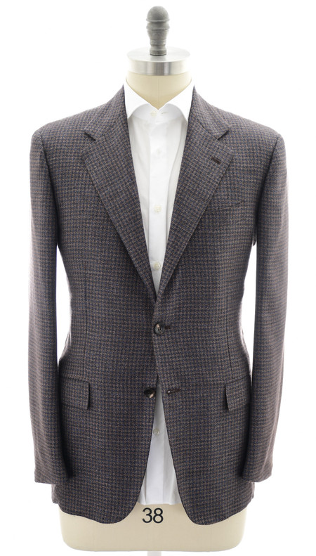 Kiton Brown Blue Check Cashmere Silk Linen Sport Coat