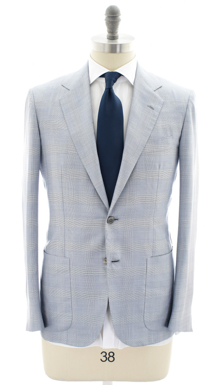 Kiton Suit BESPOKE Silk Cashmere Linen Blue Plaid