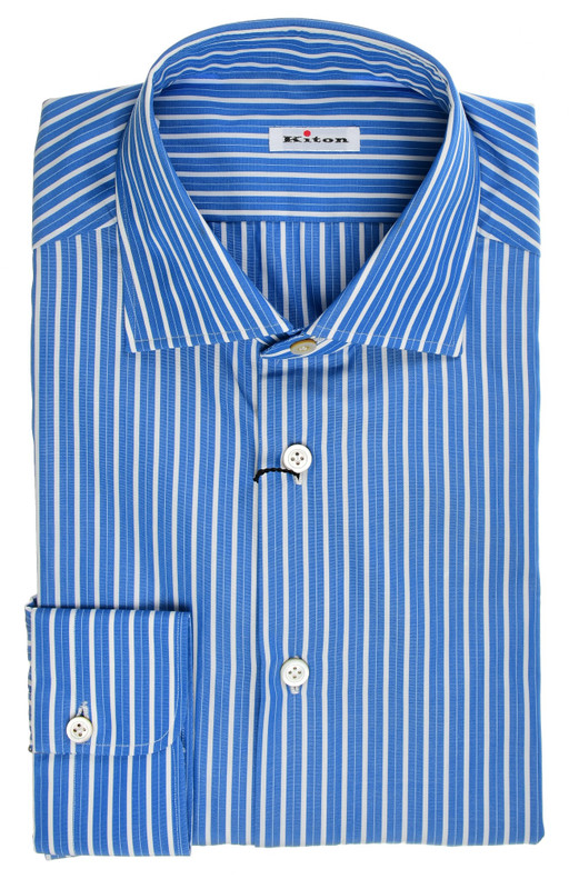 Kiton Dress Shirt Cotton Blue Stripe