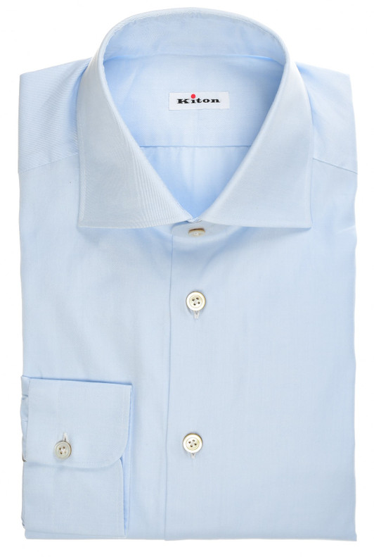 Kiton Dress Shirt Cotton Blue Twill Basic