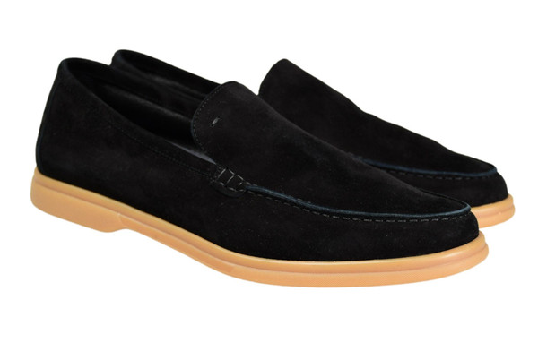 Fedeli Shoes Loafers Sailor Suede Leather Black