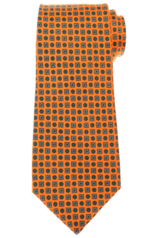Kiton Napoli Tie Silk Orange Green Geometric
