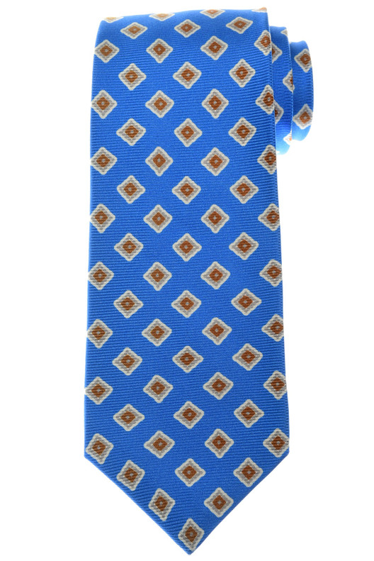 Kiton Napoli Tie Silk Blue Brown Medallion