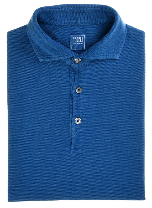 Fedeli Polo Shirt 'Tommy' Short Sleeve Cotton Pique Blue