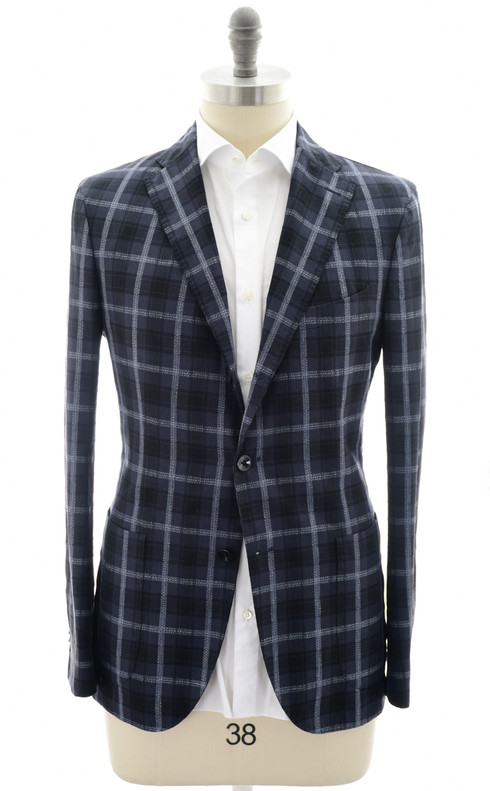 Boglioli K. Jacket Sport Coat Cotton Wool Silk Blue Plaid