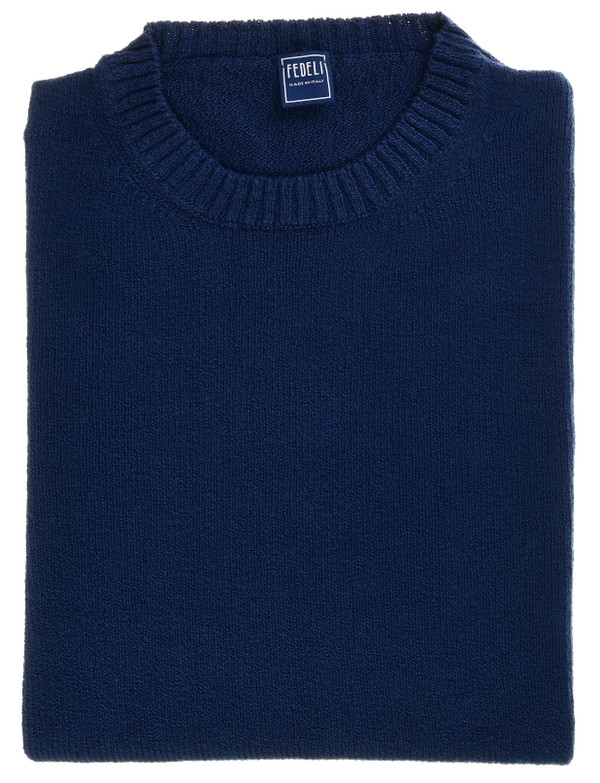 Fedeli Sweater Crewneck Cotton Giza Organic Knit Blue Fedeli Sweater Crewneck Cotton Giza Organic Knit Blue
