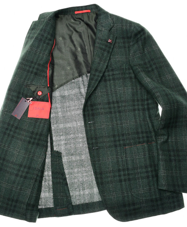 Isaia Sport Coat Jacket Cortina Wool Cashmere Silk Green Plaid