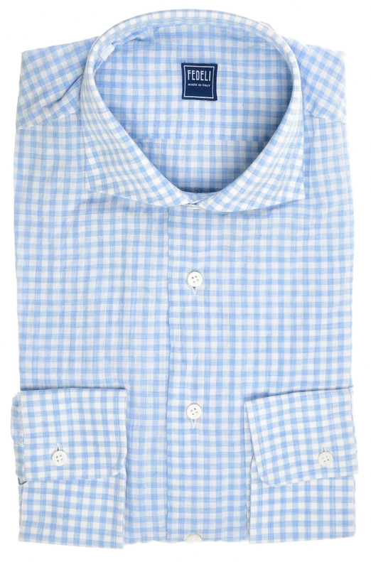Fedeli Shirt Cotton Poplin Blue Check Fedeli Shirt Cotton Poplin Blue Check