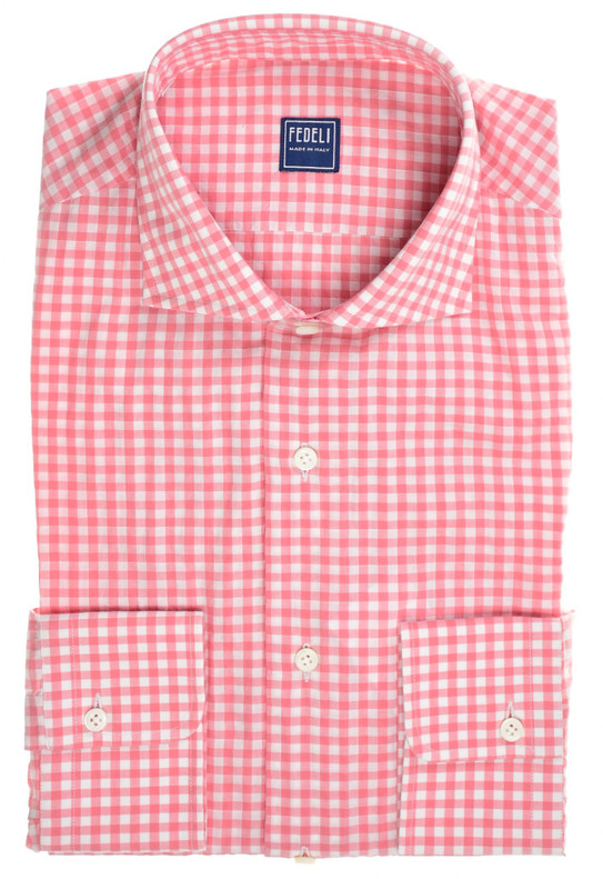 Fedeli Shirt Cotton Poplin Pink Check