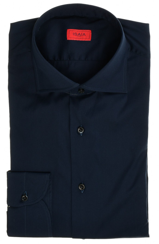 Isaia Italia Dress Shirt Cotton Stretch Dark Navy Blue