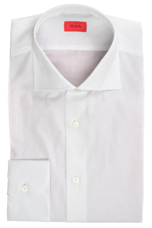 Isaia Italia Dress Shirt Superfine Cotton Linen White