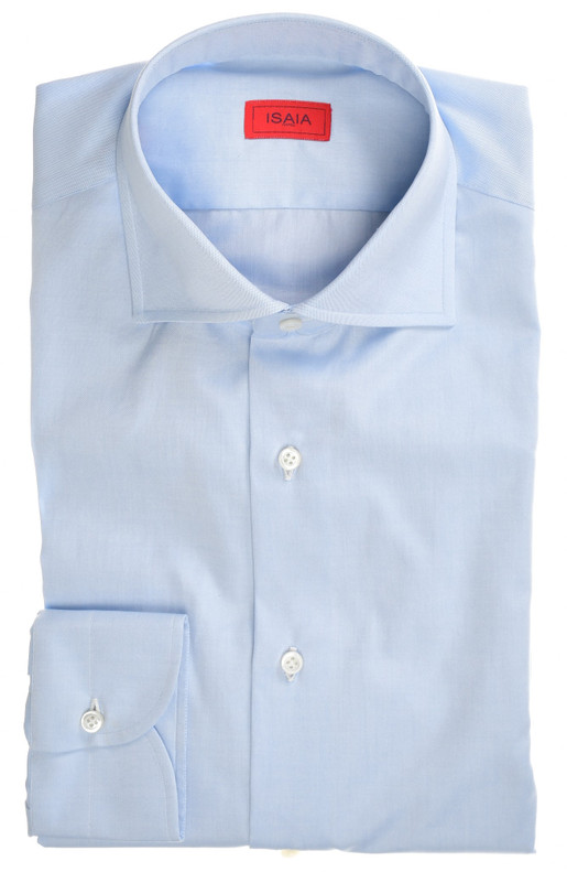 Isaia Italia Dress Shirt Fine Pinpoint Cotton Blue