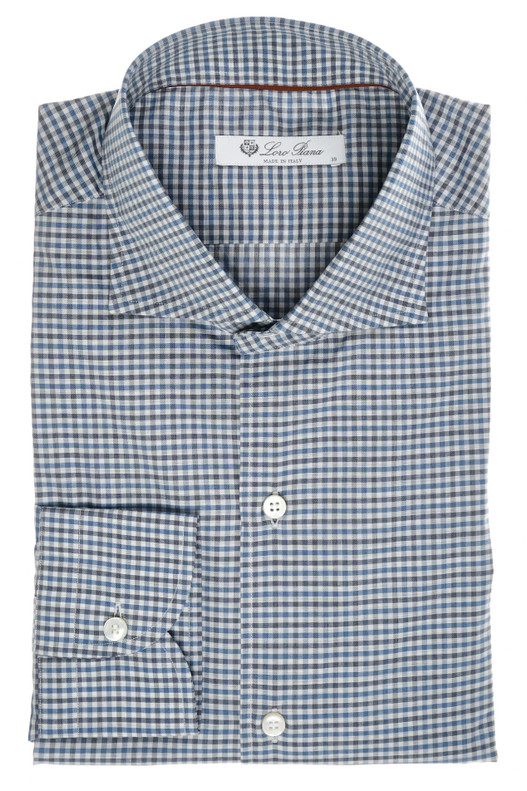 Loro Piana Shirt 'Albert' Extra Slim Fit Cotton Blue Gray Check