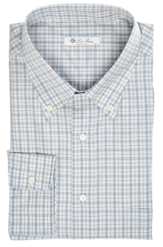 Loro Piana Shirt 'Alfred' Cotton Blue Brown Check