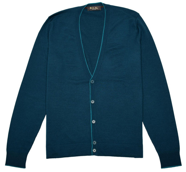 Loro Piana Sweater Cardigan Wool Silk Cashmere Teal Blue