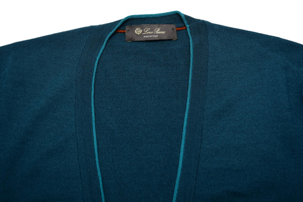Loro Piana Sweater Cardigan Wool Silk Cashmere Teal Blue