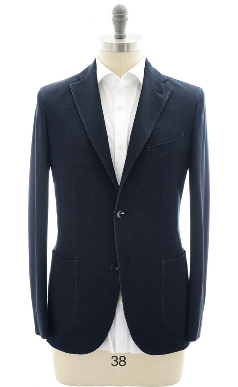 Boglioli K. Jacket Sport Coat Cotton Pique Knit Dark Blue