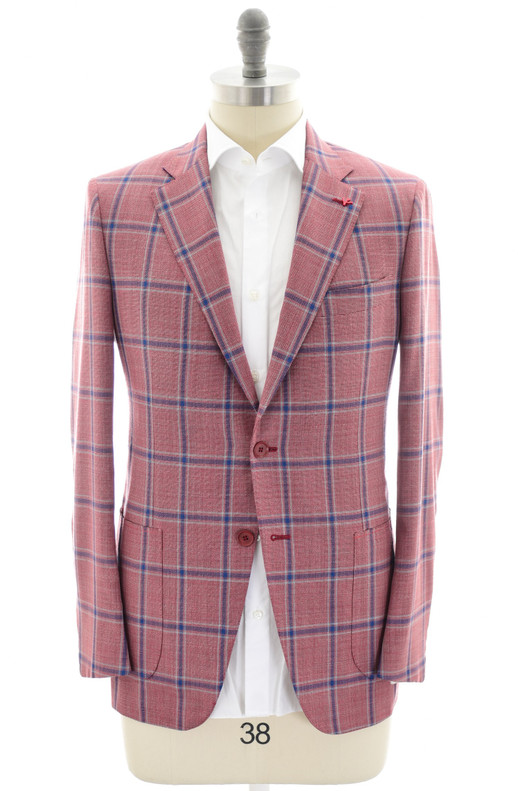 Isaia Sport Coat Jacket Blazer "Gregorio" Wool Red Blue Windowpane