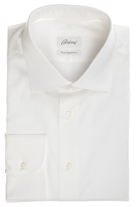 Brioni Dress Shirt Superfine Twill Ventiquattro Cotton White