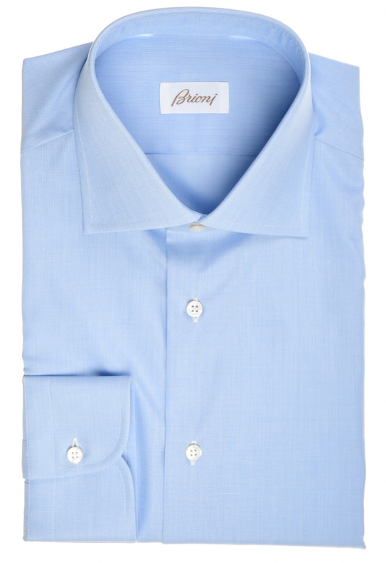 Brioni Dress Shirt Superfine Cotton End on End Blue Solid