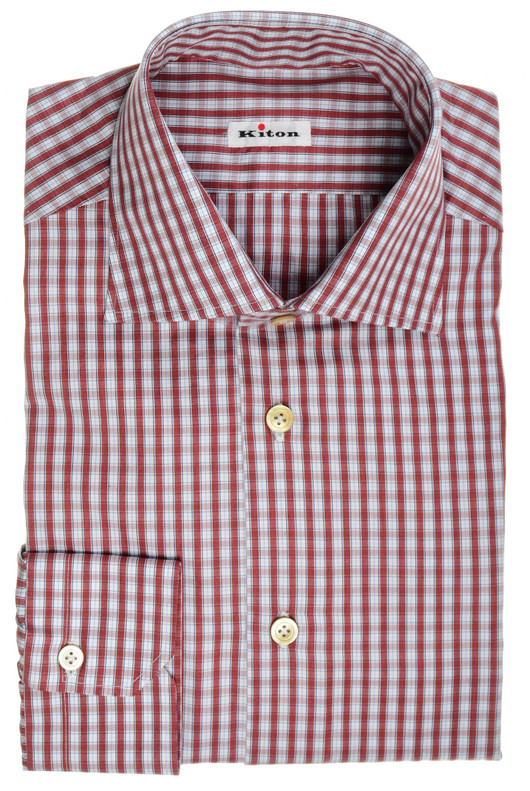 Kiton Shirt Cotton Burgundy Blue Check