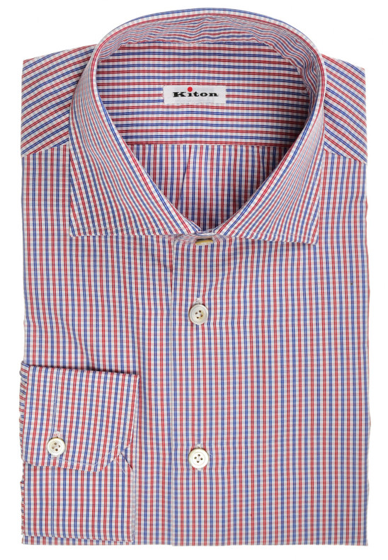 Kiton Collection Shirt Cotton Red Blue White Check