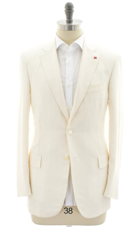 Isaia Sport Coat Jacket Blazer Cotton Silk Ivory White