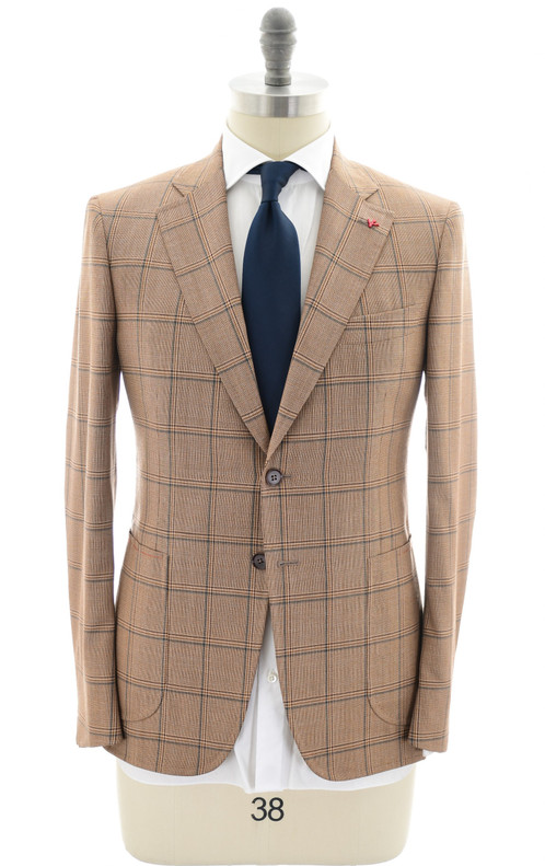 Isaia Napoli Suit "Capri" Wool Brown Blue Windowpane