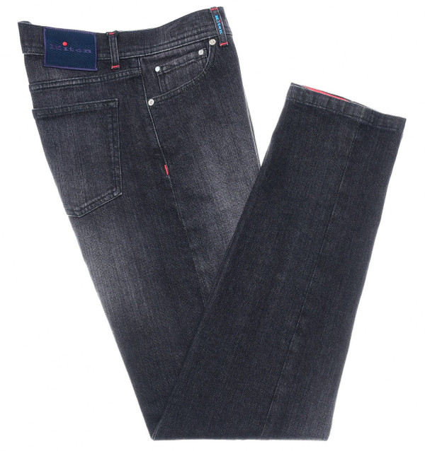 Kiton Jeans Cotton Stretch Selvedge Denim Slim Fit Black
