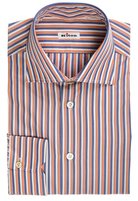 Kiton Shirt Cotton Orange Blue Stripe Kiton Shirt Cotton Orange Blue Stripe